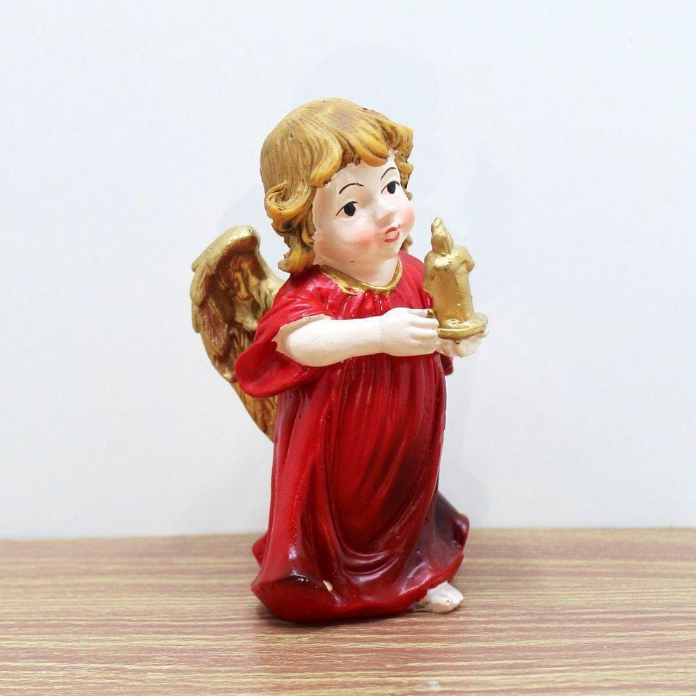 Enfeite Anjo Vermelho Anjinho Com Vela Em Resina Natal 13cm - 3