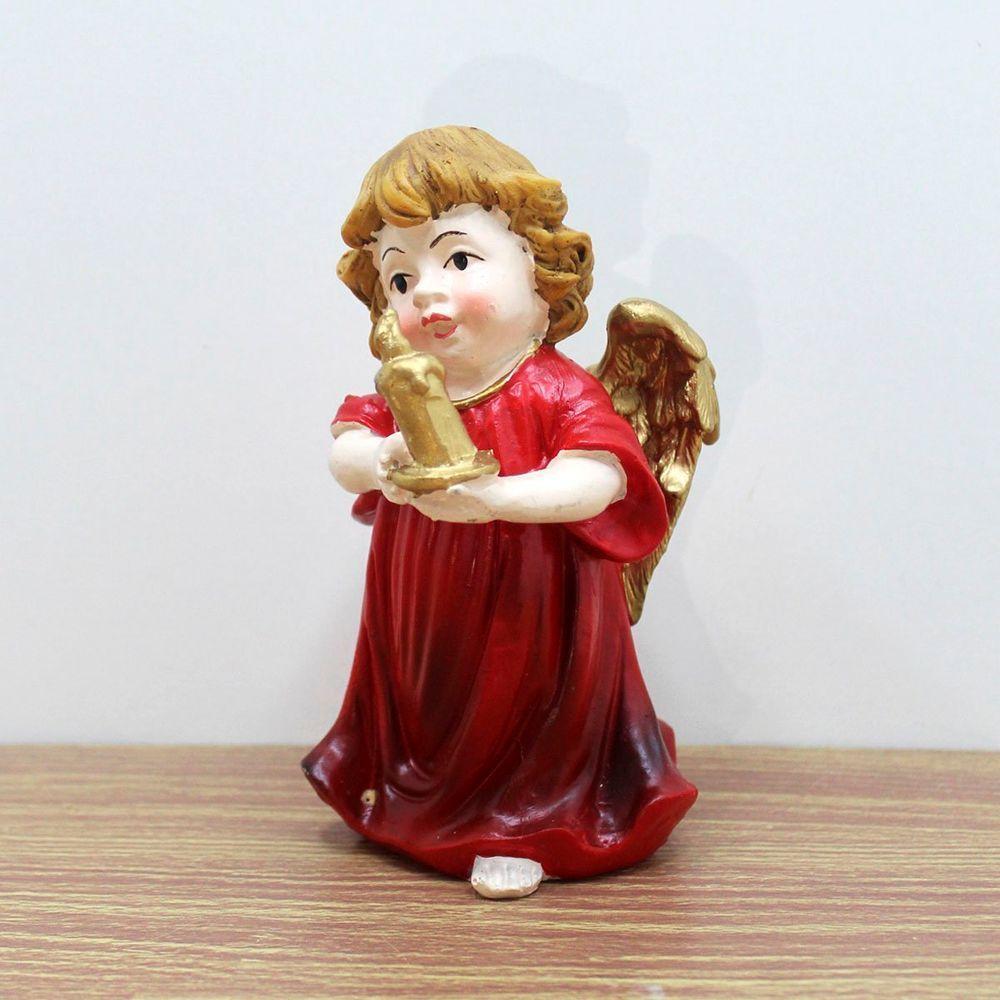 Enfeite Anjo Vermelho Anjinho Com Vela Em Resina Natal 13cm - 4