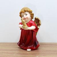 Enfeite Anjo Vermelho Anjinho Com Vela Em Resina Natal 13cm