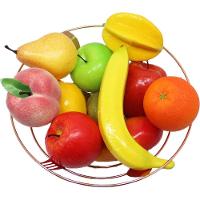 Kit Fruteira Frutas Artificial Isopor E Cesta Inox Rose Gold - 3