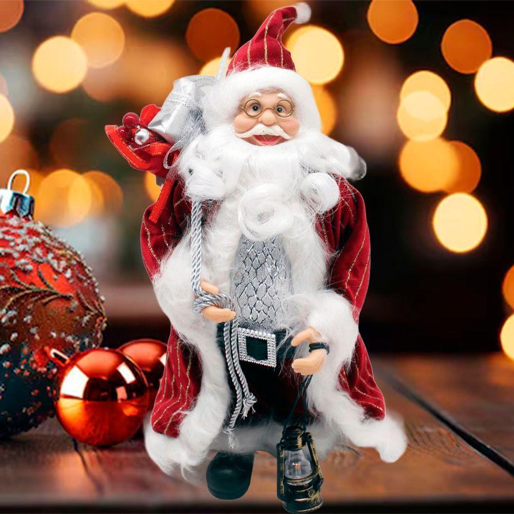 Decoração Papai Noel Com Casaco Saco Presentes Lampião 30cm - 4