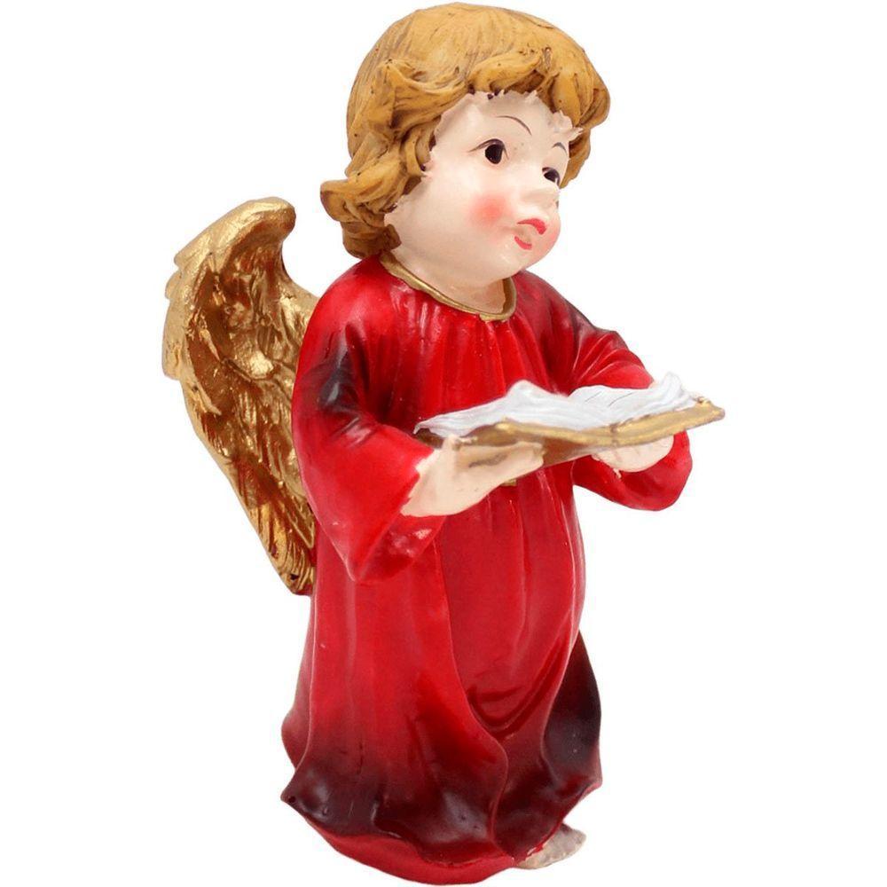 Enfeite Anjo Vermelho Anjinho Com Livro Em Resina Natal 13cm - 3