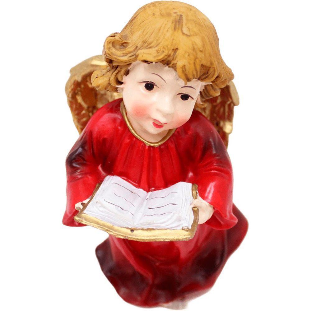 Enfeite Anjo Vermelho Anjinho Com Livro Em Resina Natal 13cm - 4