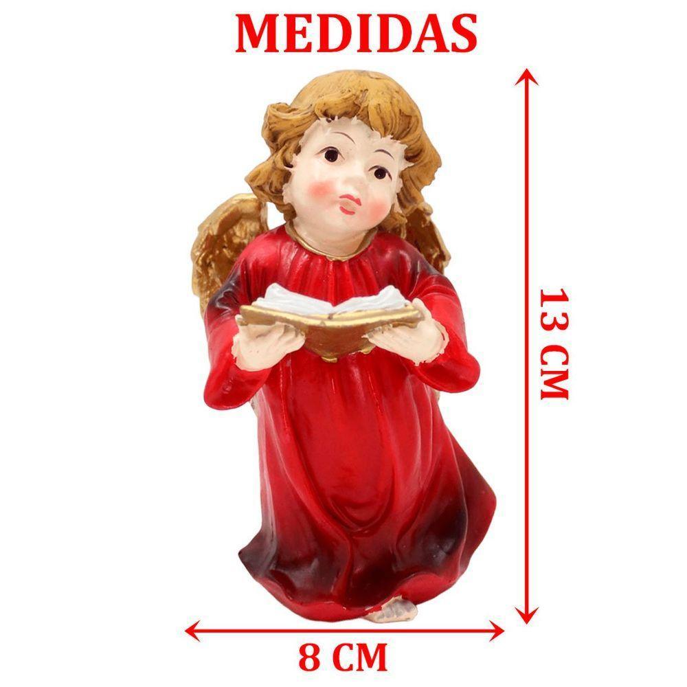 Enfeite Anjo Vermelho Anjinho Com Livro Em Resina Natal 13cm - 6