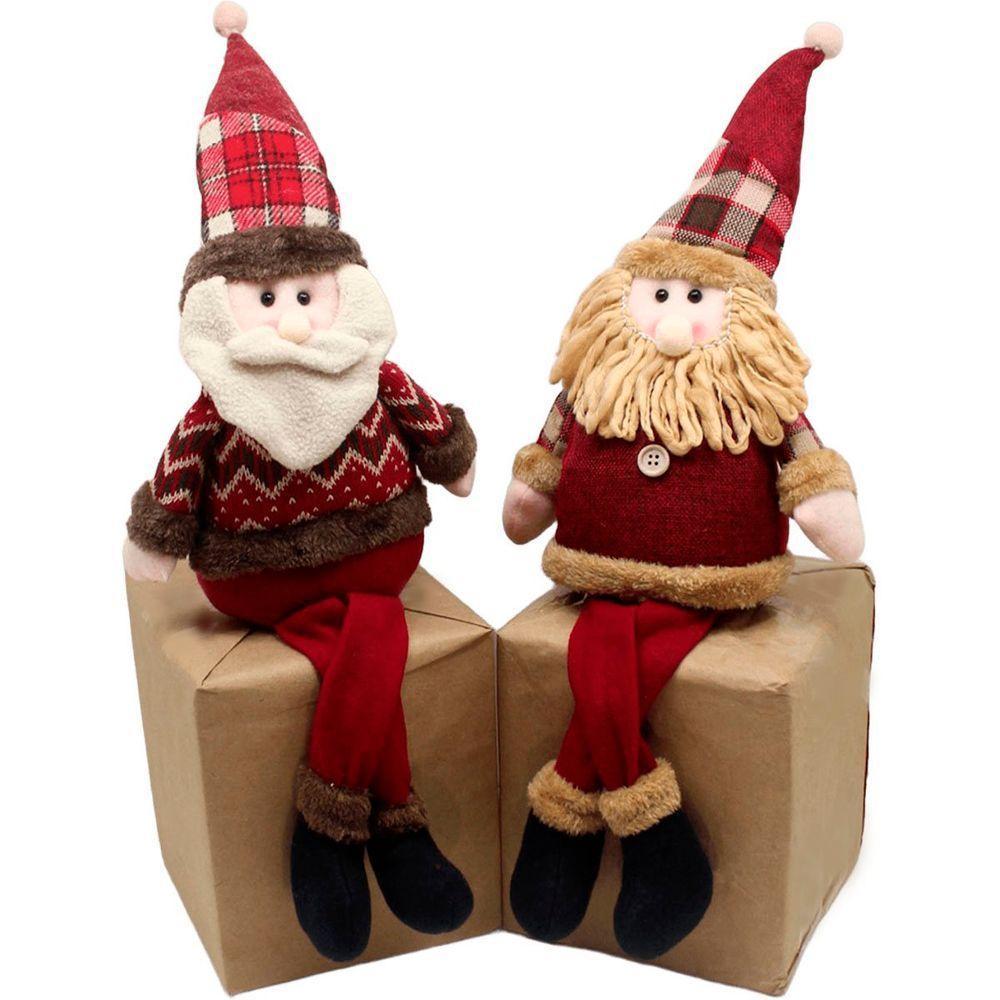 Dupla Bonecos Natalinos Papai Noel Com Pernas Moles De 60cm - 1