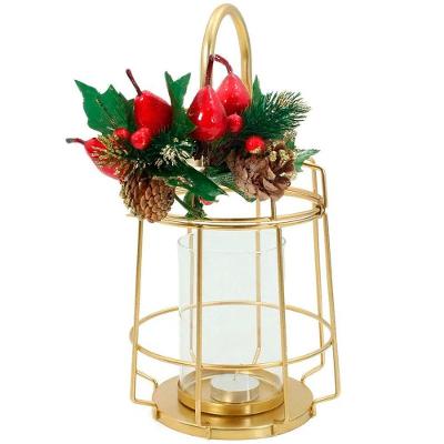 Lamparina Luminária Natal Dourada Em Metal Decorativa 30cm