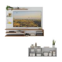 Painel Com Suporte Para TV Até 65 Polegadas Com Aparador 4 Portas Com Espelho Multimóveis MP1089 Rustic Branco