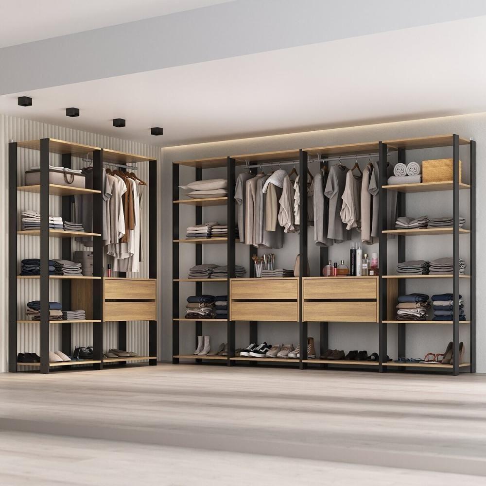 Guarda Roupas Closet Modulado 405cm 6 Peças Com 6 Gavetas E Cabideiros Multimóveis MP4322 Preto Madeirado - 1