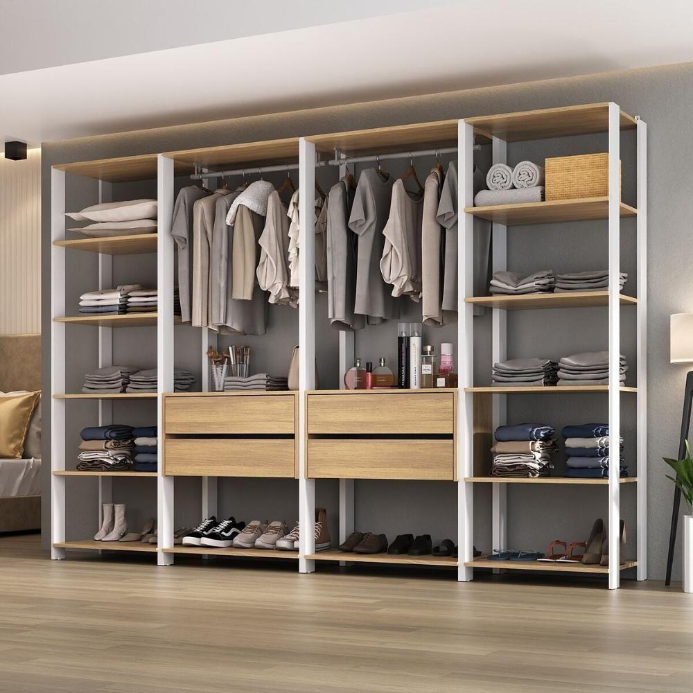 Guarda Roupas Closet Modulado 270cm 4 Peças Com 4 Gavetas E Cabideiros Multimóveis MP4321 Branco Madeirado - 1