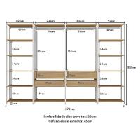 Guarda Roupas Closet Modulado 270cm 4 Peças Com 4 Gavetas E Cabideiros Multimóveis MP4321 Branco Madeirado - 7