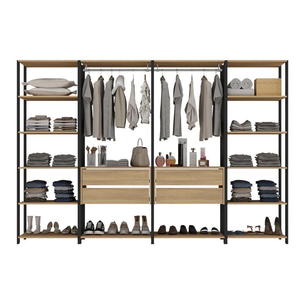 Guarda Roupas Closet Modulado 205cm 4 Peças Com 4 Gavetas E Cabideiros Multimóveis MP4321 Preto Madeirado - 5