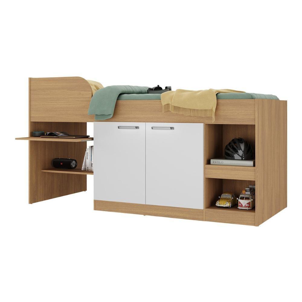 Cama Solteiro Multifuncional Para Colchão 188 X 78cm Com 2 Portas E Escrivaninha Multimóveis MP4234 Rustic Branco - 2