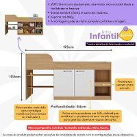 Cama Solteiro Multifuncional Para Colchão 188 X 78cm Com 2 Portas E Escrivaninha Multimóveis MP4230 Rustic Branco - 3