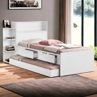 Cama Com Auxiliar Solteiro Gavetas E Baú Branco - 1