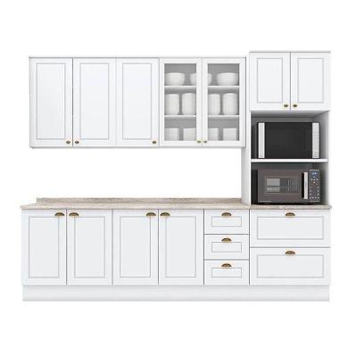 Cozinha Completa 7 Peças Americana 9 Portas 5 Gavetas MDF Branco com Tampo