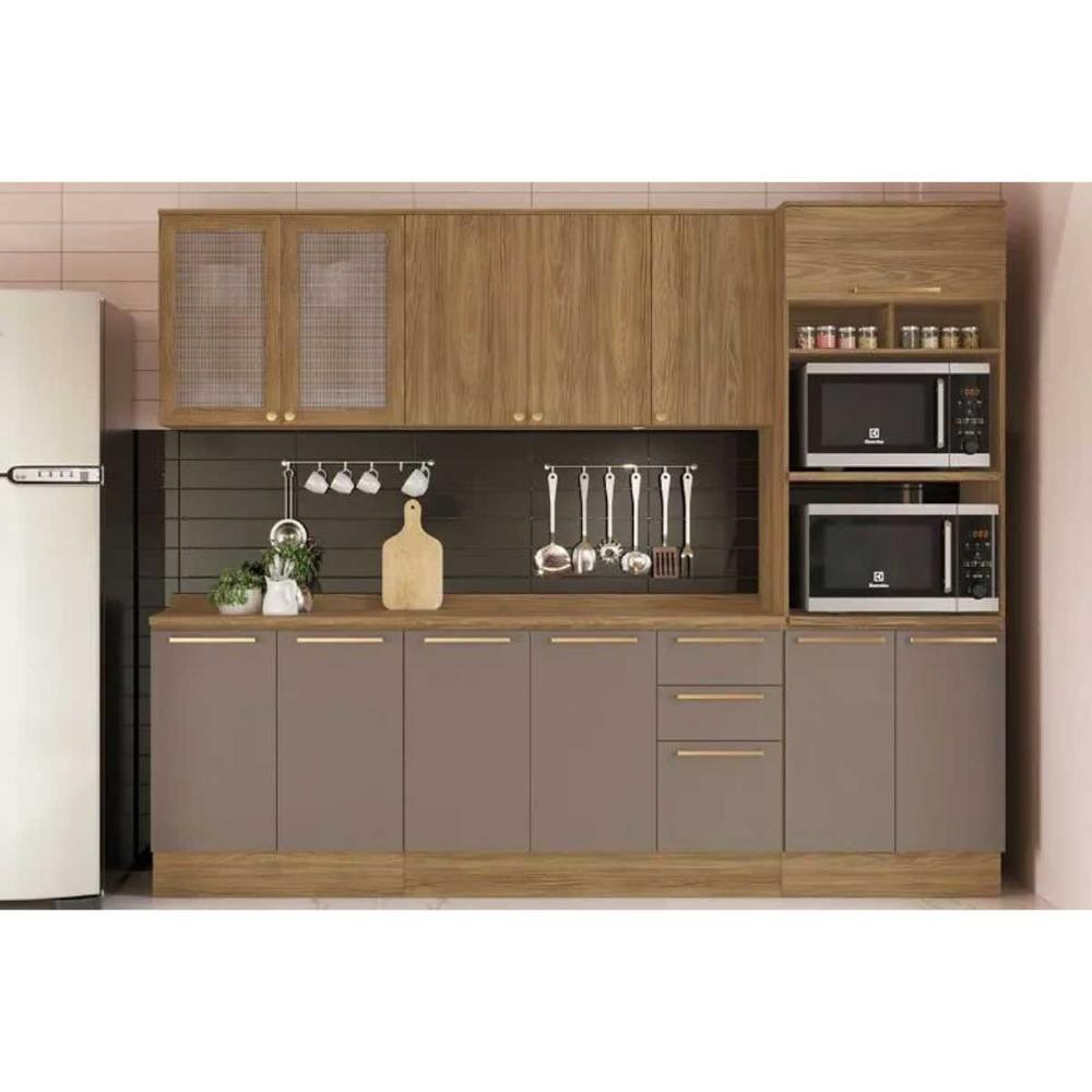 Cozinha Completa Botanic 7 Peças 2 Aéreos 2 Balcões 1 Paneleiro 2 Complementos C7p36 Nogueira Fendi - 1