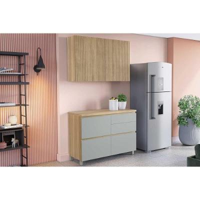 Cozinha Completa Rainha 4 Portas 7 Gavetas MDF 120 cm Verde com Kit Aéreo e Balcão
