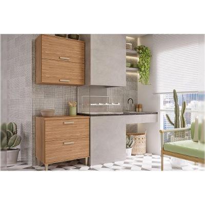 Cozinha Completa Bella 3 Portas 1 Gaveta MDF 80cm Amadeirado Kit 2 Peças Moderna