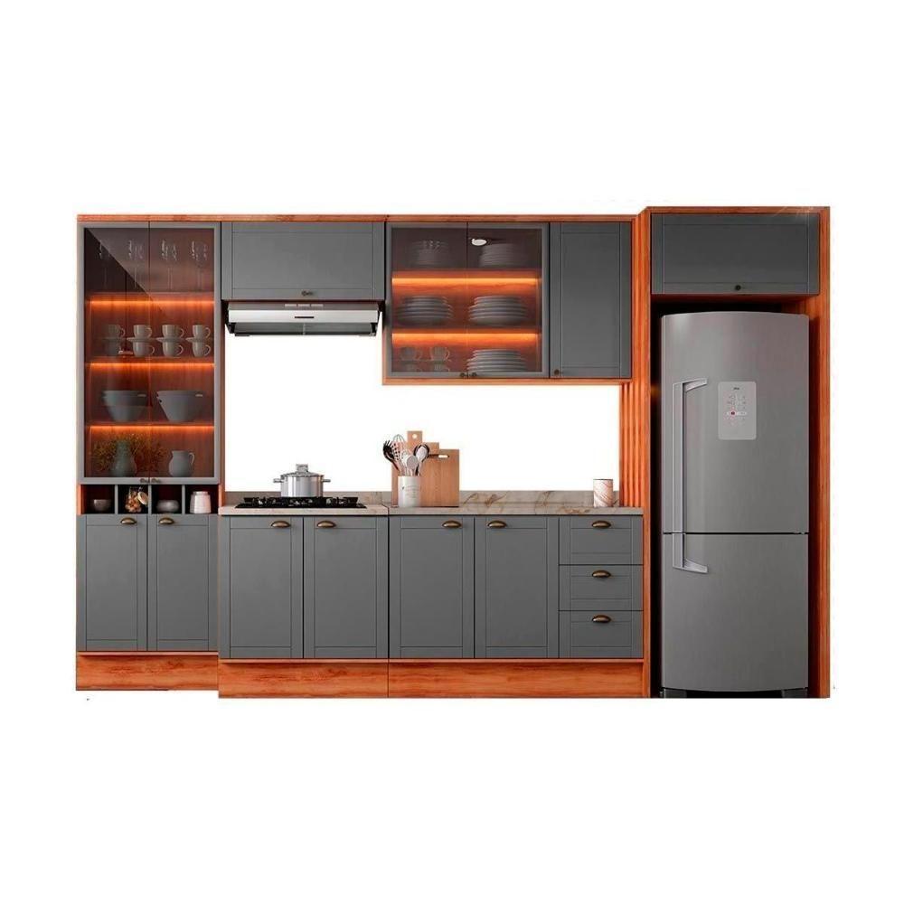 Cozinha Completa 9 Peças Bella 3 Aéreos 2 Balcões Cristaleira 3 Complementos C9p53 Nogal Cinza - 2