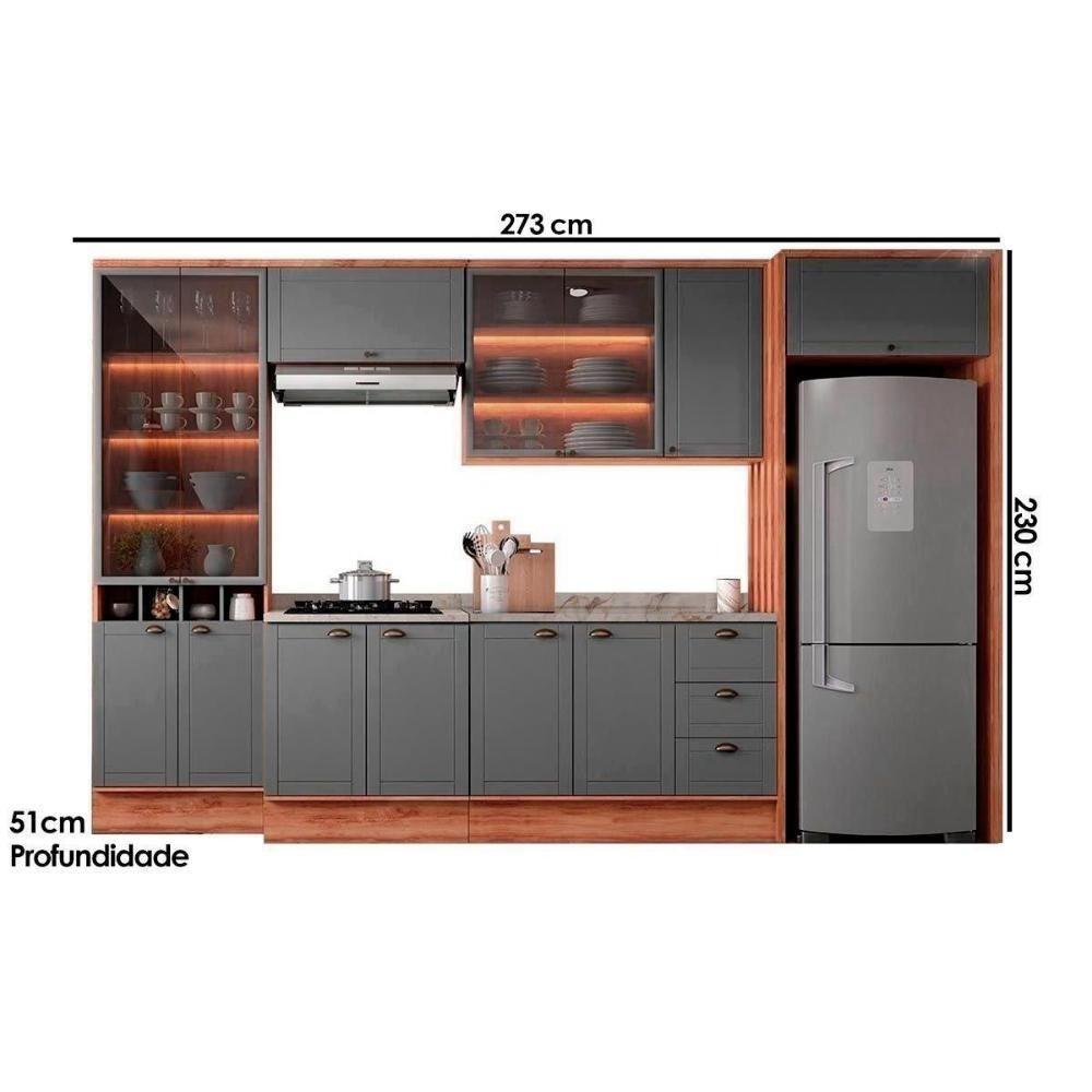 Cozinha Completa 9 Peças Bella 3 Aéreos 2 Balcões Cristaleira 3 Complementos C9p53 Nogal Cinza - 3