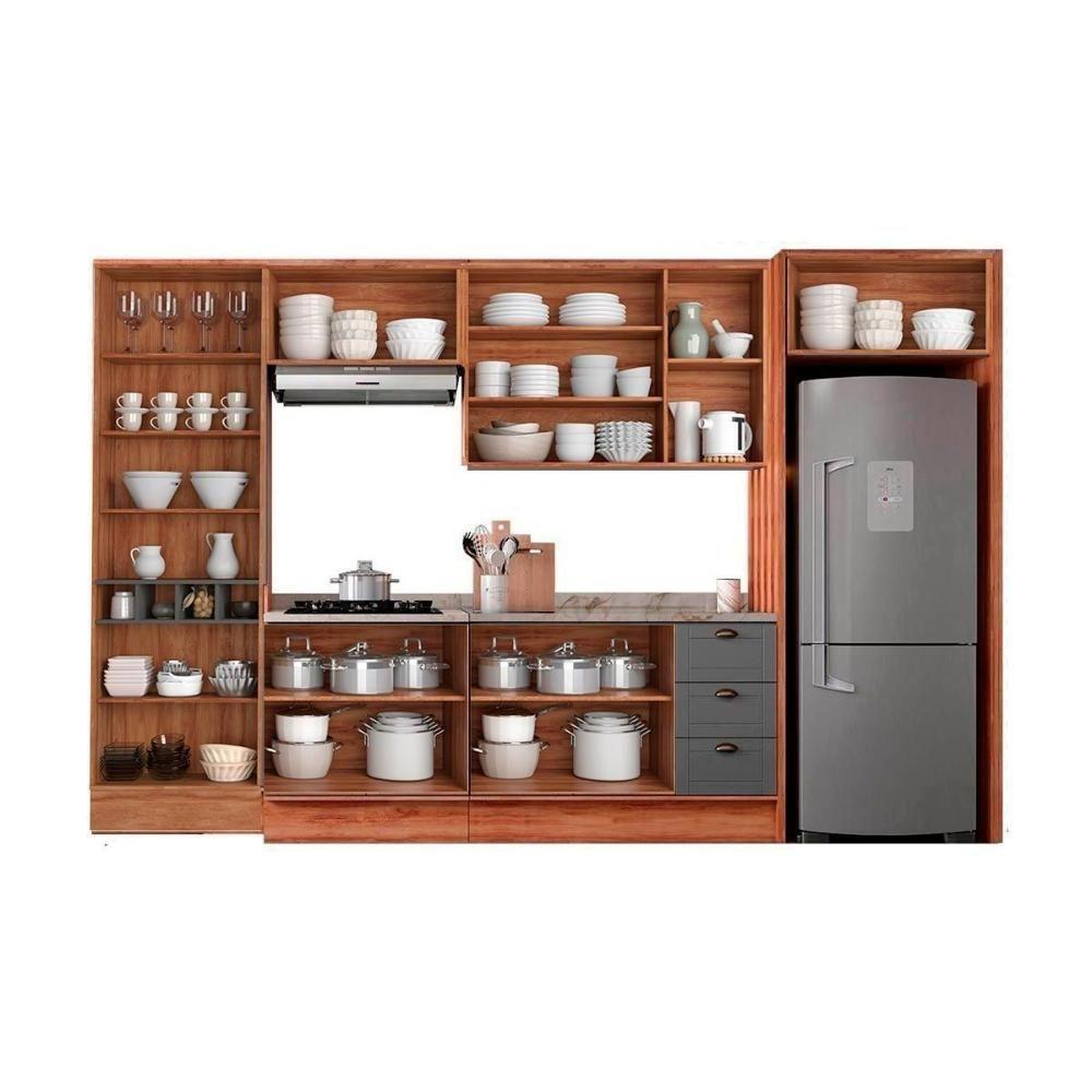 Cozinha Completa 9 Peças Bella 3 Aéreos 2 Balcões Cristaleira 3 Complementos C9p53 Nogal Cinza - 4