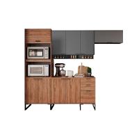 Cozinha Completa 4 Peças Alpha 2 Aéreos 1 Balcão 1 Torre Quente C4p73 Freijó Cinza