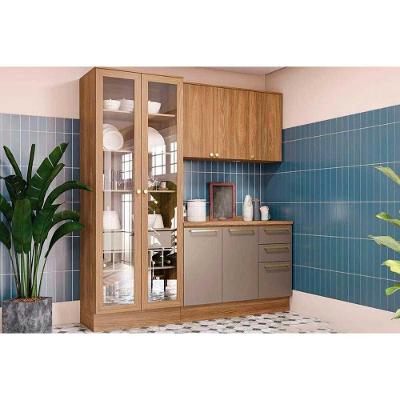 Cozinha Completa 4 Peças Botanic M656 MDF 120cm Fendi com Aéreo Balcão Cristaleira Complemento