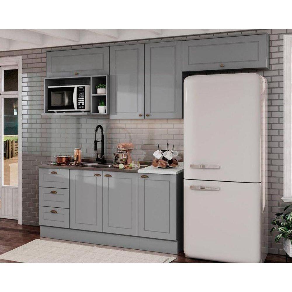 Cozinha Completa 7 Peças Americana 4 Aéreos 2 Balcões 1 Complemento Sem Pia Cz139 Cinza - 1