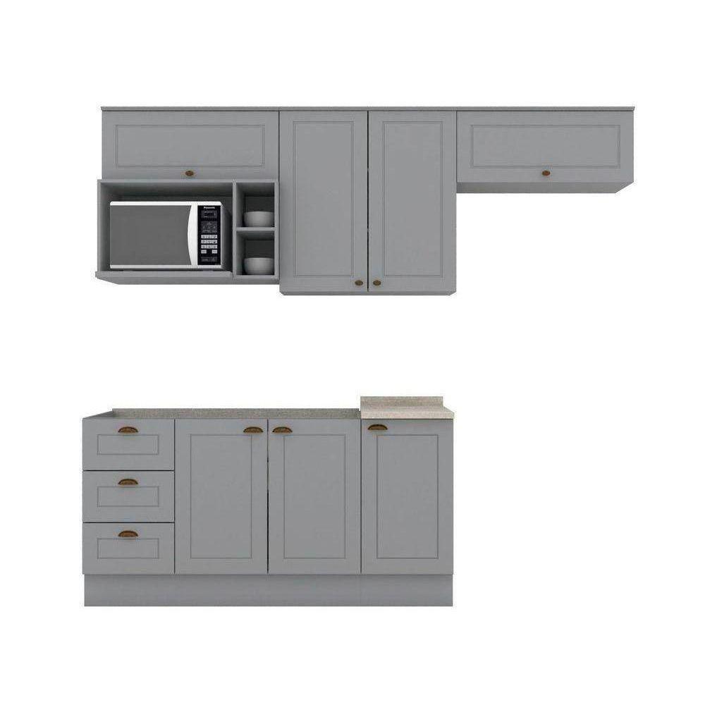 Cozinha Completa 7 Peças Americana 4 Aéreos 2 Balcões 1 Complemento Sem Pia Cz139 Cinza - 3