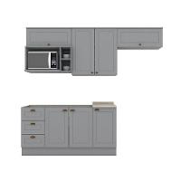 Cozinha Completa 7 Peças Americana 4 Aéreos 2 Balcões 1 Complemento Sem Pia Cz139 Cinza - 3