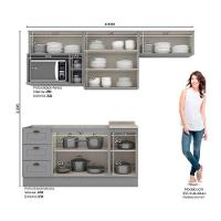 Cozinha Completa 7 Peças Americana 4 Aéreos 2 Balcões 1 Complemento Sem Pia Cz139 Cinza