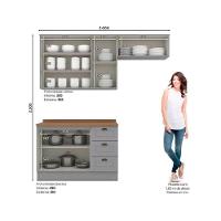 Cozinha Completa 4 Peças Americana 2 Aéreos 1 Balcão 1 Complemento Cz149 Cinza