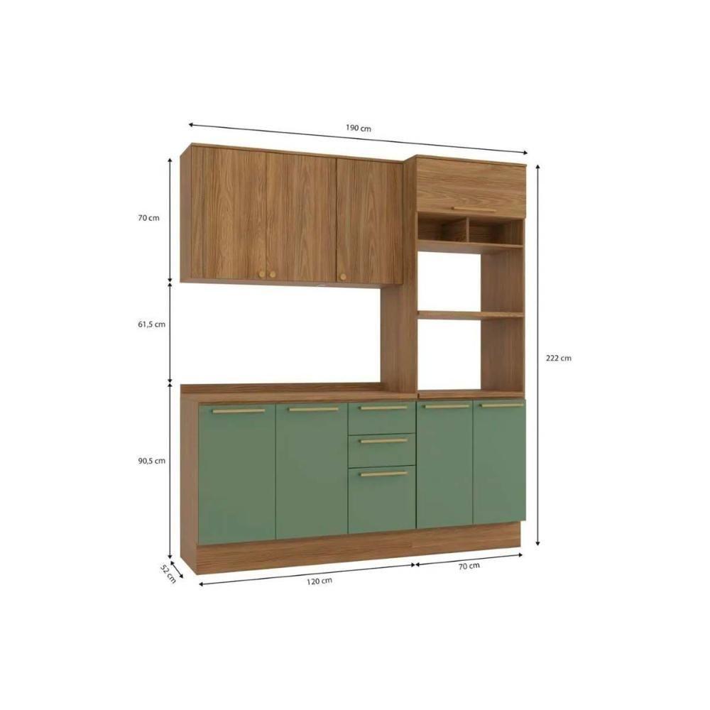 Cozinha Completa 4 Peças Botanic 1 Aéreo Balcão 1 Paneleiro 1 Complemento M664 Nogueira Verde Oliva - 5