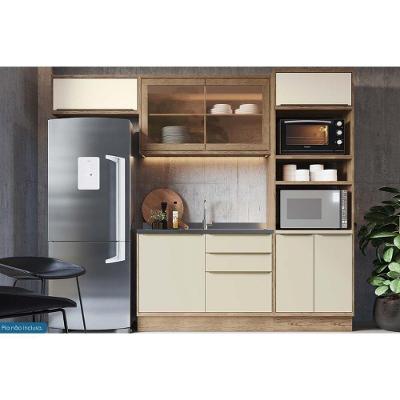 Cozinha Completa 4 Peças Versalis 7 Portas 3 Gavetas MDF Cinza Argila Freijó