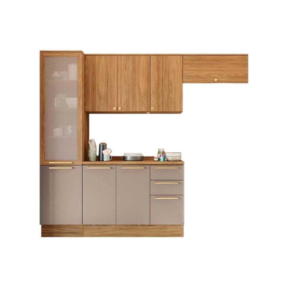 Cozinha Completa 5 Peças Botanic 2 Aéreos 1 Balcão 1 Paneleiro 1 Complemento M659 Nogueira Fendi - 1