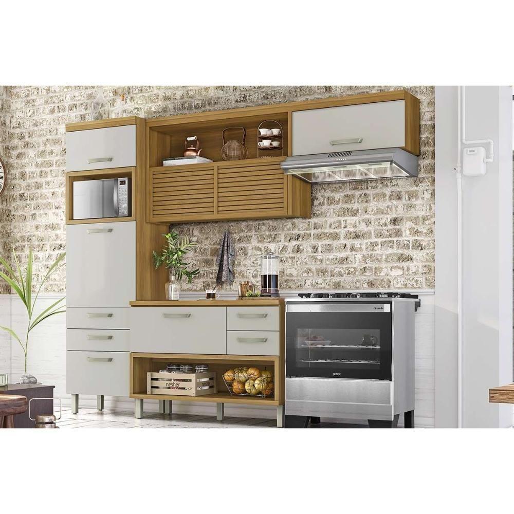 Cozinha Completa 3 Peças Princesa 1 Aéreo Balcão 1 Paneleiro C6p60 Freijó Off White - 1