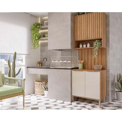 Kit de Cozinha Completa Divina 3 Peças 4 Portas MDF 80cm Off White com Freijó