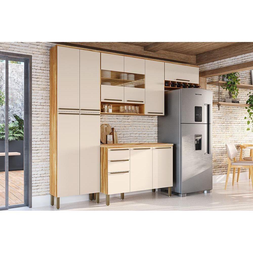 Cozinha Completa 4 Peças Nápoli Prime 2 Aéreos 1 Balcão 1 Paneleiro C4p01 Amendoa Off White Ronipa - 1