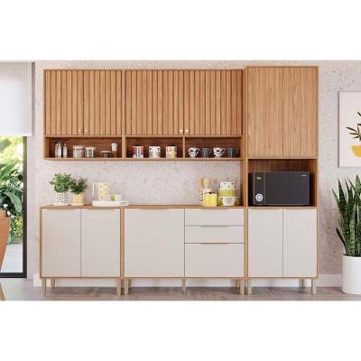 Cozinha Completa Divina Kit 5 Módulos 10 Portas 2 Gavetas MDF Off White Freijó