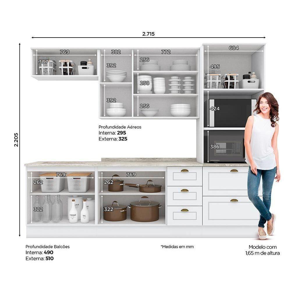 Cozinha Completa 7 Peças Americana 2 Aéreos 2 Balcões 1 Paneleiro 2 Complementos Cz145 Branco - 3