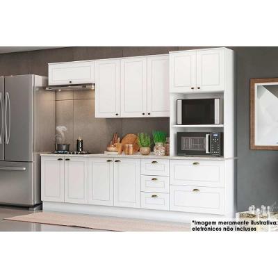 Kit de Cozinha Completa Americana 7 Peças MDF Branco com Paneleiro Aéreos Balcões Complementos