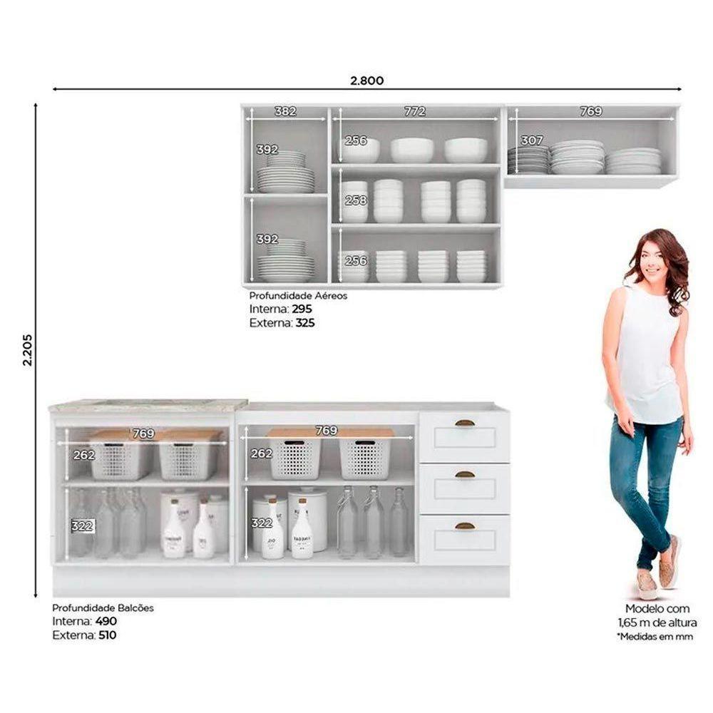 Cozinha Completa 5 Peças Americana 2 Aéreos 2 Balcões 1 Complemento Sem Pia Cz130 Branco - 5