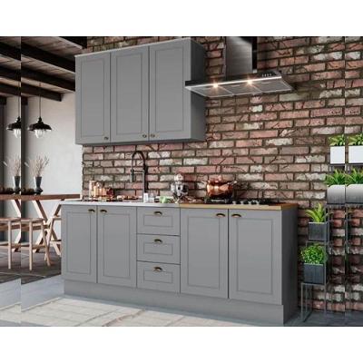 Cozinha Completa 4 Peças Americana Cz127 10 Portas 3 Gavetas MDF 120cm Cinza