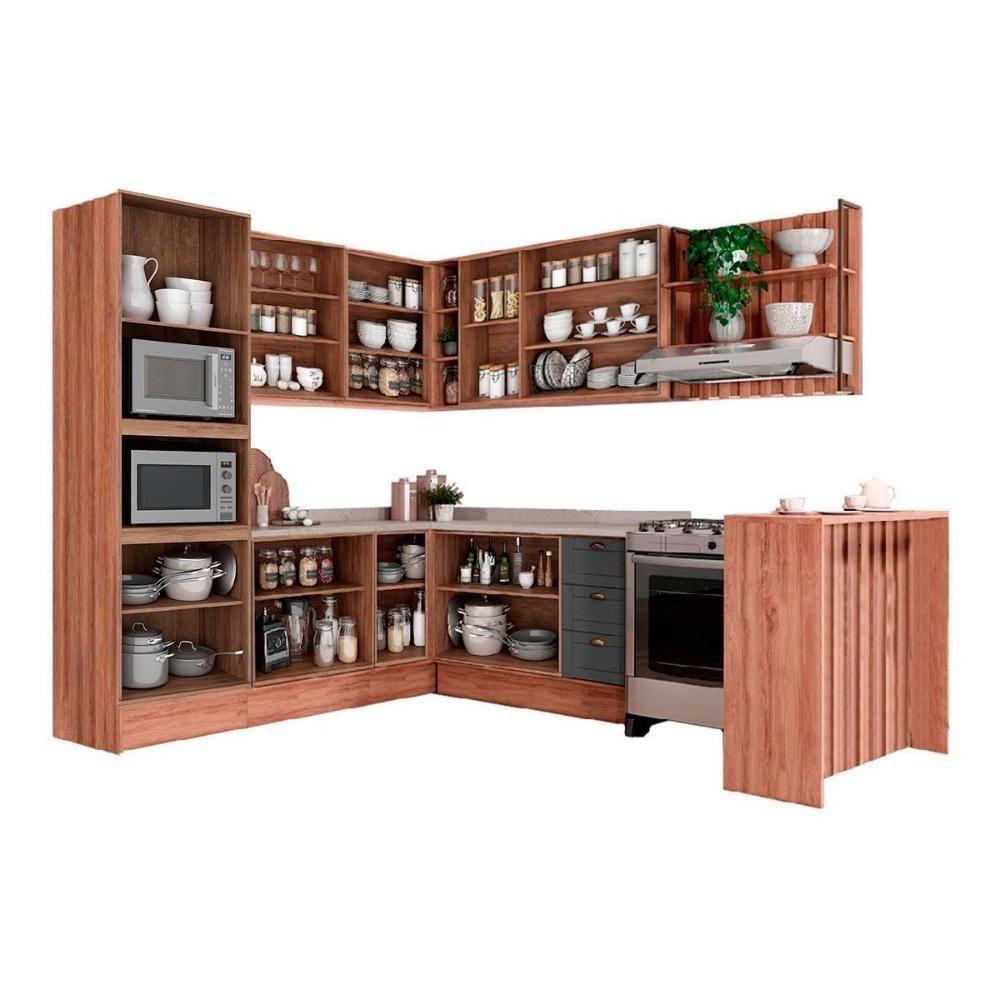 Cozinha Completa 9 Peças Bella 3 Aéreos 3 Balcões 1 Torre Quente 1 Ilha 1 Complemento C9p201 Nogal Cinza - 5