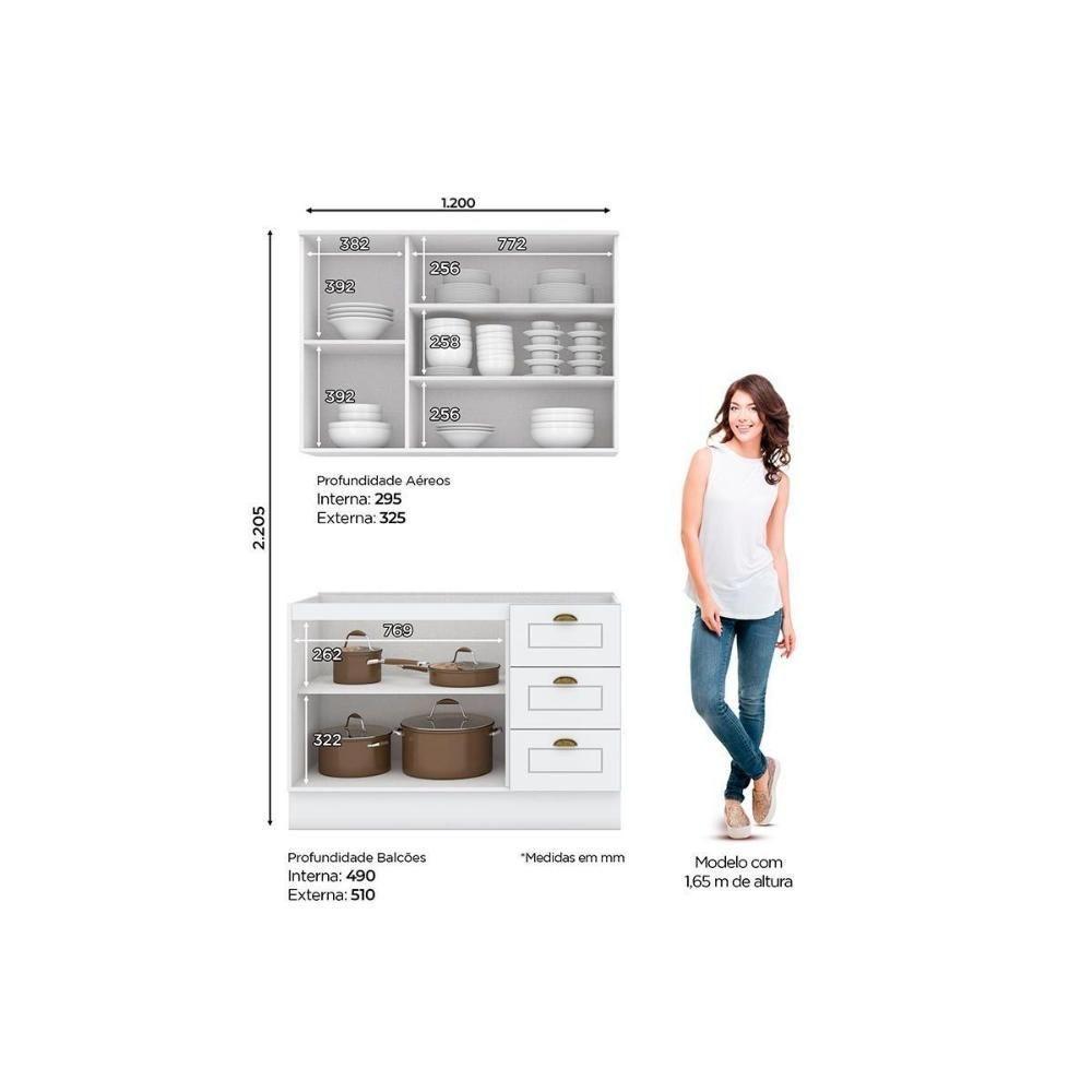 Cozinha Completa 3 Peças Americana 1 Aéreo 1 Balcão Complemento Cz122 Cinza - 6