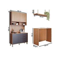 Cozinha Completa 5 Peças Divina 1 Aéreo 1 Balcão 1 Ilha 2 Complementos C5p186 Freijó Titanium