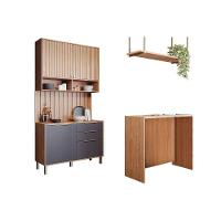 Cozinha Completa 5 Peças Divina 1 Aéreo 1 Balcão 1 Ilha 2 Complementos C5p186 Freijó Titanium - 5