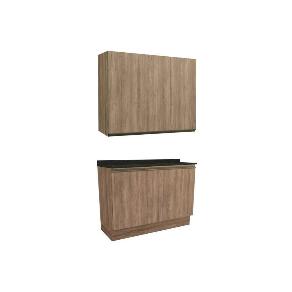 Cozinha Completa 3 Peças Maxxi 1 Aéreo 1 Balcão Complemento C3p10 Nogal Preto Brilho - 1