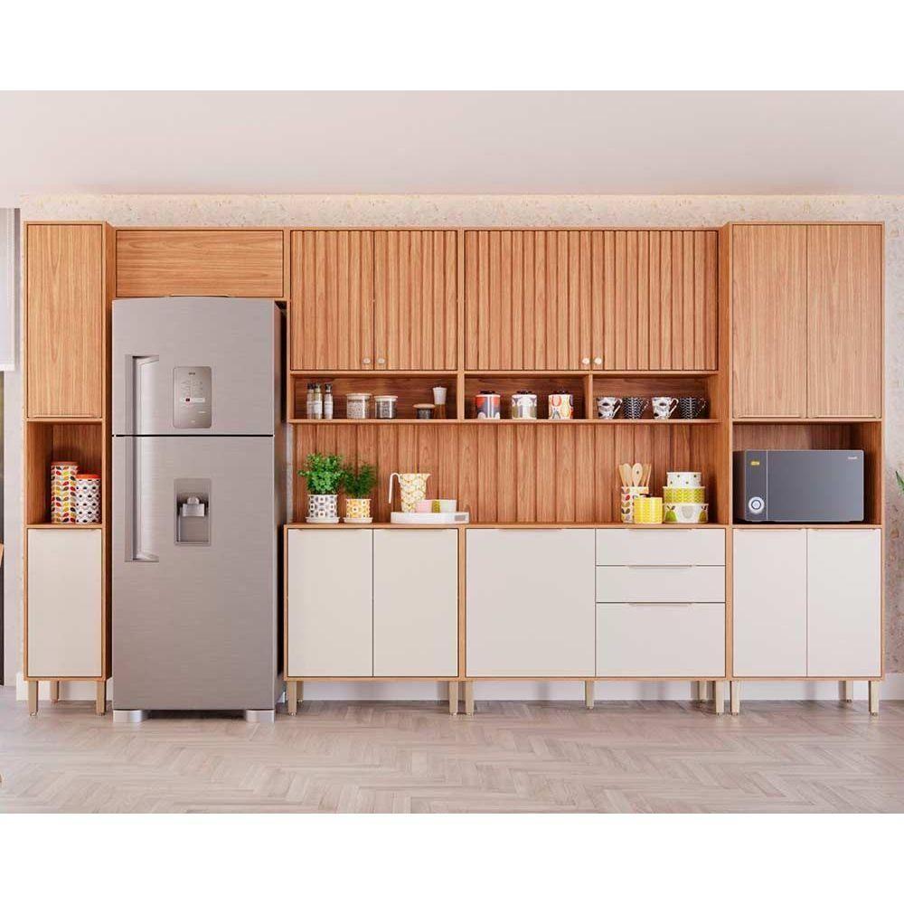 Cozinha Completa 9 Peças Divina 3 Aéreos 2 Balcões 2 Paneleiros 2 Complementos Cz010 Freijó Off White - 1