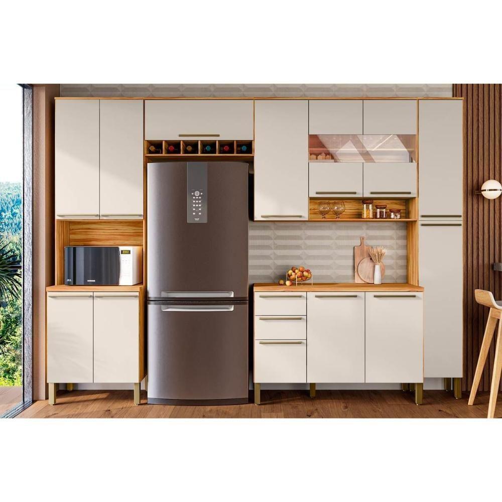 Cozinha Completa 5 Peças Nápoli Prime 2 Aéreos 1 Balcão 1 Paneleiro 1 Torre Quente C5p97 Amendoa Off White Ronipa - 1